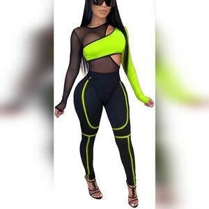TWO PIECE OUTFIT FOR WOMEN HOLLOW MESH BODYSUIT SMALL